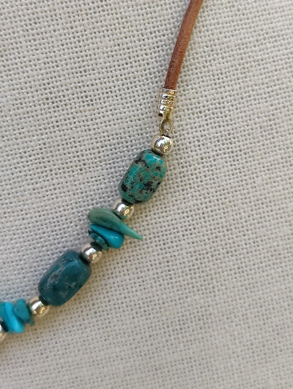 Sterling Silver Turquoise Leather Necklace